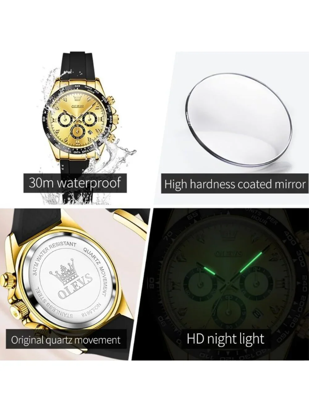Women's Black Gold Stainless Steel Bracelet Waterproof Luxury Analog Wrist Watch